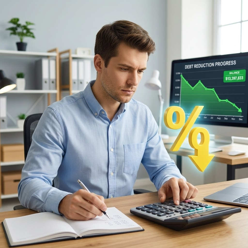 A U.S. borrower calculating his student loan interest rates.